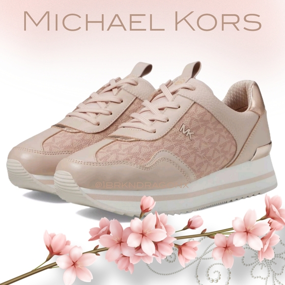BNIOB Michael Kors Trainers Rose Gold Pink Leather Gym Fancypants Sneakers - Picture 9 of 13